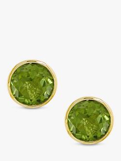 E.W Adams 9ct Gold Round Stud Earrings, Gold/Peridot