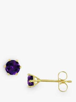 E.W Adams 9ct Gold Claw Set Amethyst Round Stud Earrings, Gold/Purple, Gold/Purple