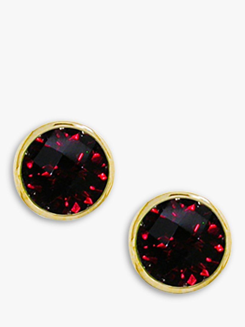 Product image 1 of 4, which shows E.W Adams 9ct Gold Round Stud Earrings, Gold/Garnet