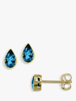 E.W Adams 9ct Gold Pear Cut Topaz Stud Earrings, Gold/Blue, Gold/Blue