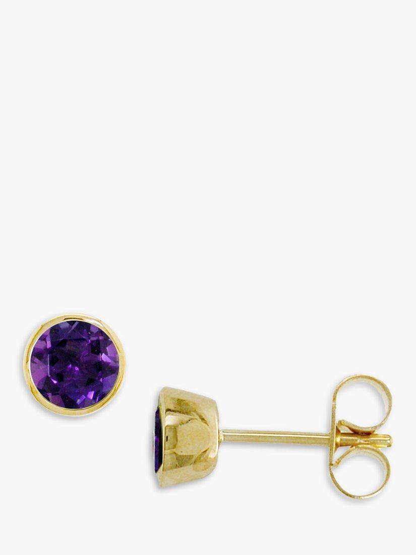 Product image 1 of 3, which shows E.W Adams 9ct Gold Round Amethyst Stud Earrings, Gold/Purple