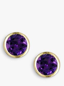 E.W Adams 9ct Gold Round Stud Earrings, Gold/Amethyst