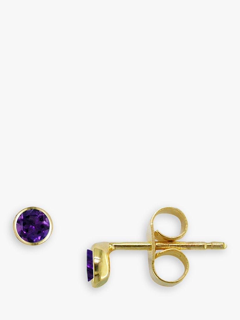 Product image 2 of 4, which shows E.W Adams 9ct Gold Round Amethyst Stud Earrings, Gold/Amethyst