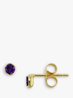 E.W Adams 9ct Gold Round Stud Earrings - view 2, Gold/Amethyst