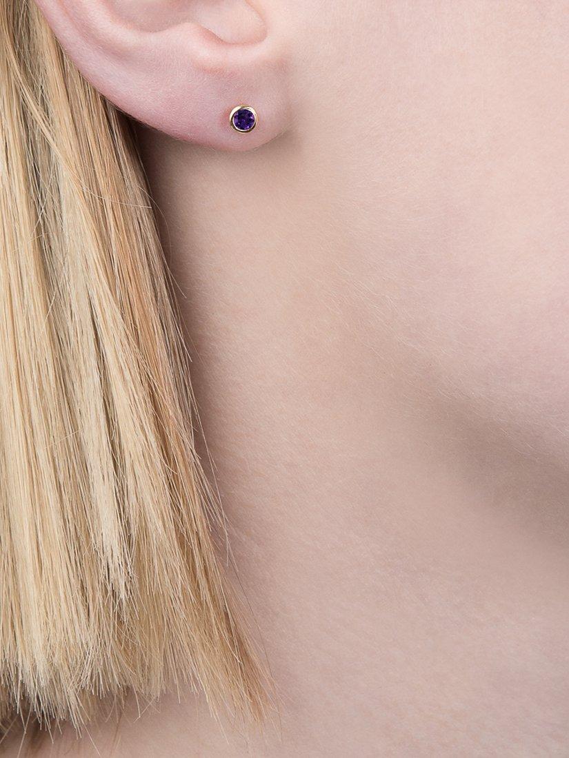 Product image 3 of 4, which shows E.W Adams 9ct Gold Round Amethyst Stud Earrings, Gold/Amethyst