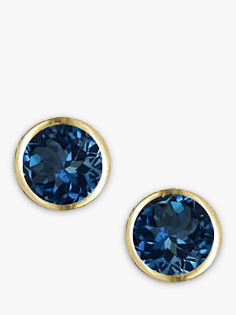 Product image 1 of 4, which shows E.W Adams 9ct Gold Round Stud Earrings, Gold/Topaz
