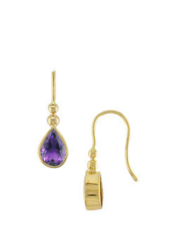 E.W Adams 9ct Gold Pear Amethyst Drop Earrings, Gold/Purple, Gold/Purple