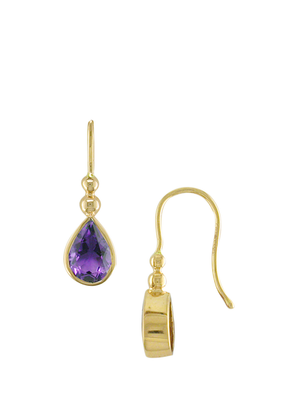 E.W Adams 9ct Gold Pear Amethyst Drop Earrings, Gold/Purple, Gold/Purple
