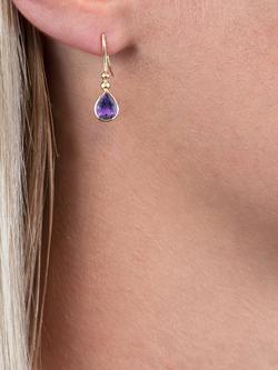 E.W Adams 9ct Gold Pear Amethyst Drop Earrings, Gold/Purple - view 2, Gold/Purple