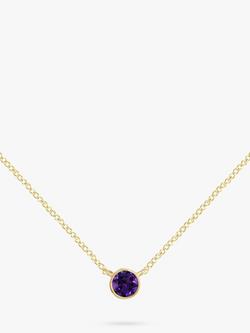 E.W Adams 9ct Gold Round Pendant Necklace, Gold/Amethyst