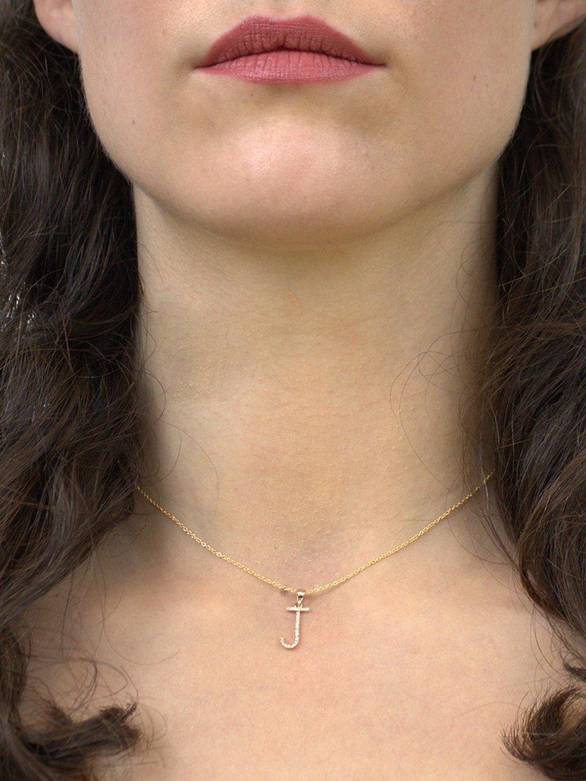 Product image 2 of 3, which shows E.W Adams 9ct Gold Diamond Initial Pendant Necklace, J