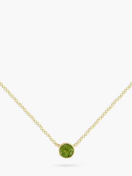 E.W Adams 9ct Gold Round Pendant Necklace, Gold/Peridot