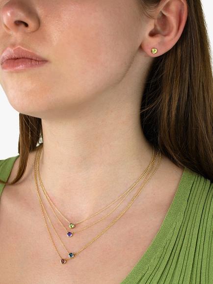 E.W Adams 9ct Gold Round Pendant Necklace - view 2, Gold/Peridot