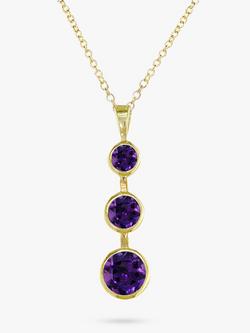 E.W Adams 9ct Gold Graduating Round Amethyst Pendant Necklace, Gold/Purple, Gold/Purple