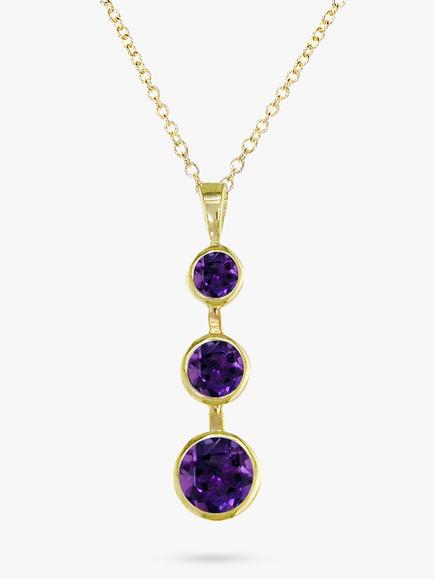E.W Adams 9ct Gold Graduating Round Amethyst Pendant Necklace, Gold/Purple, Gold/Purple