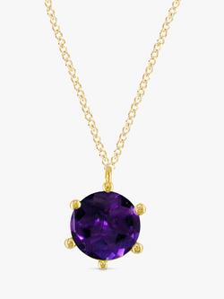 E.W Adams 9ct Gold Claw Set Amethyst Pendant Necklace, Gold/Purple, Gold/Purple