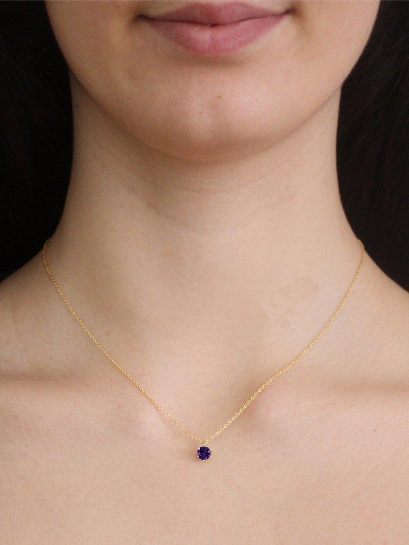 Product image 2 of 3, which shows E.W Adams 9ct Gold Claw Set Amethyst Pendant Necklace, Gold/Purple