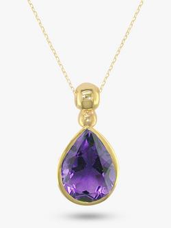 E.W Adams 9ct Gold Pear Cut Amethyst Pendant Necklace, Gold/Purple, Gold/Purple