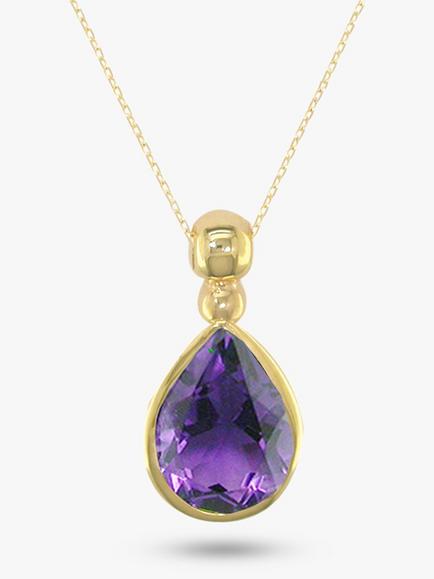 E.W Adams 9ct Gold Pear Cut Amethyst Pendant Necklace, Gold/Purple, Gold/Purple