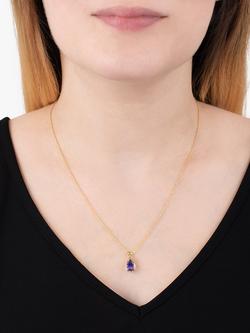 E.W Adams 9ct Gold Pear Cut Amethyst Pendant Necklace, Gold/Purple - view 2, Gold/Purple