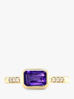 E.W Adams 9ct Yellow Gold Amethyst and Diamond Cocktail Ring, N, Yellow