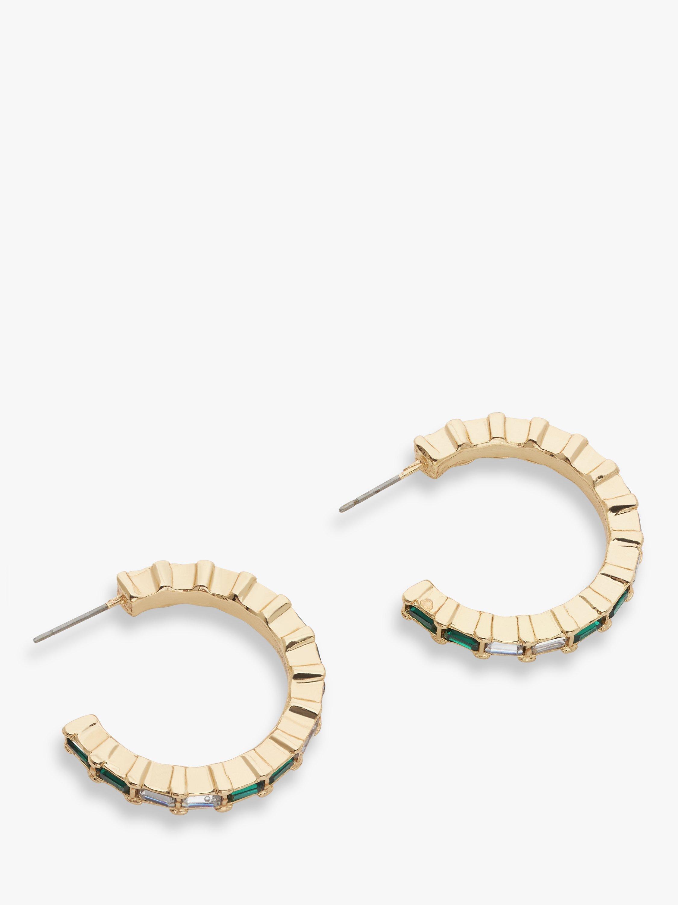 John Lewis Baguette Crystal Hoop Earrings, Gold/Green