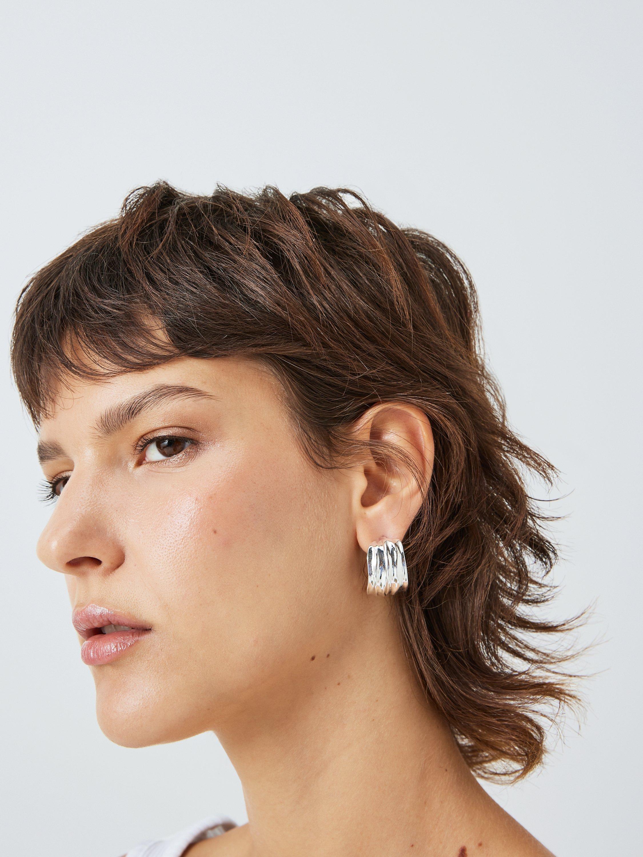 John Lewis Irregular Statement Half Hoop Earrings, Silver