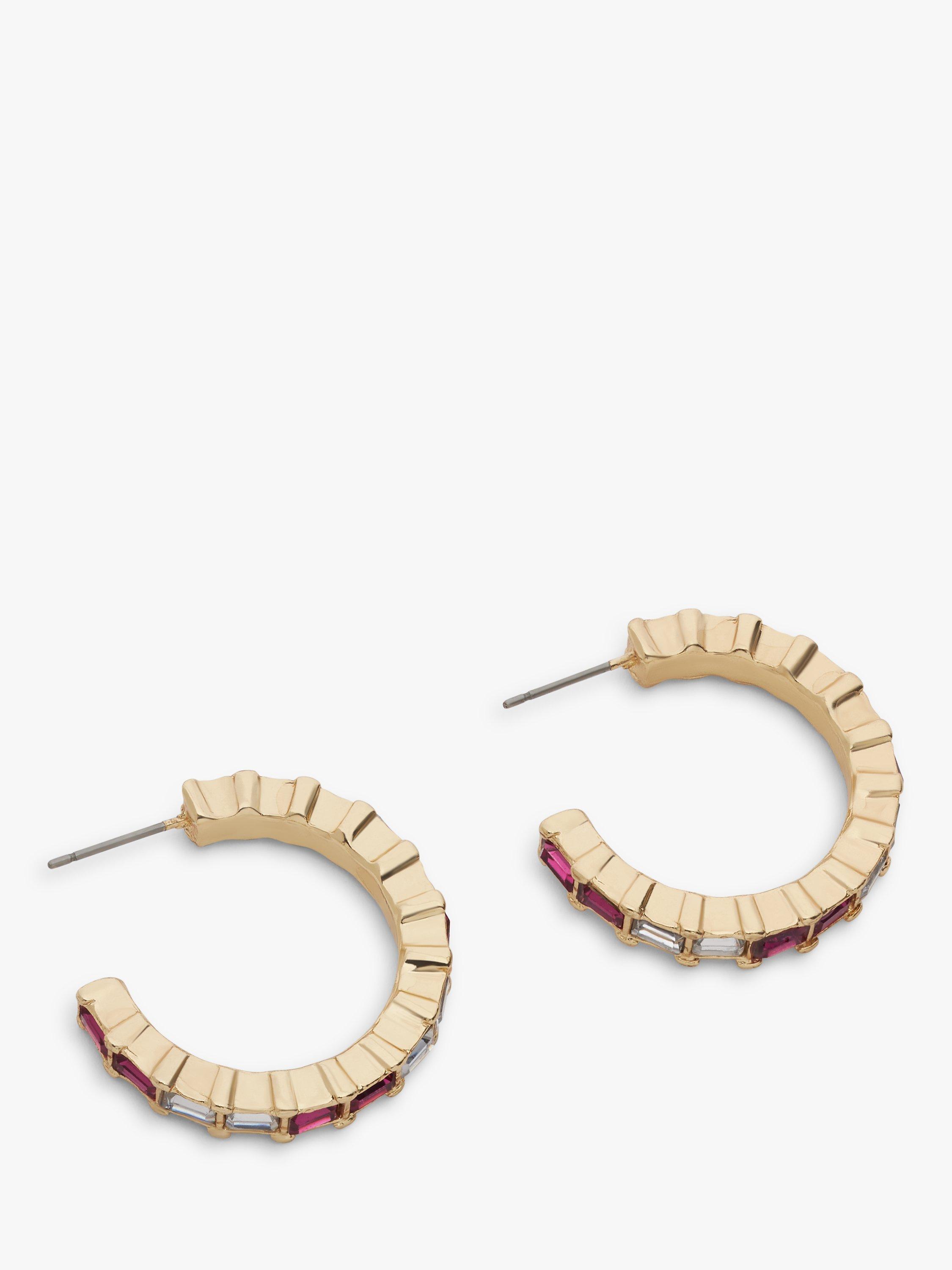 John Lewis Baguette Crystal Hoop Earrings, Gold/Pink