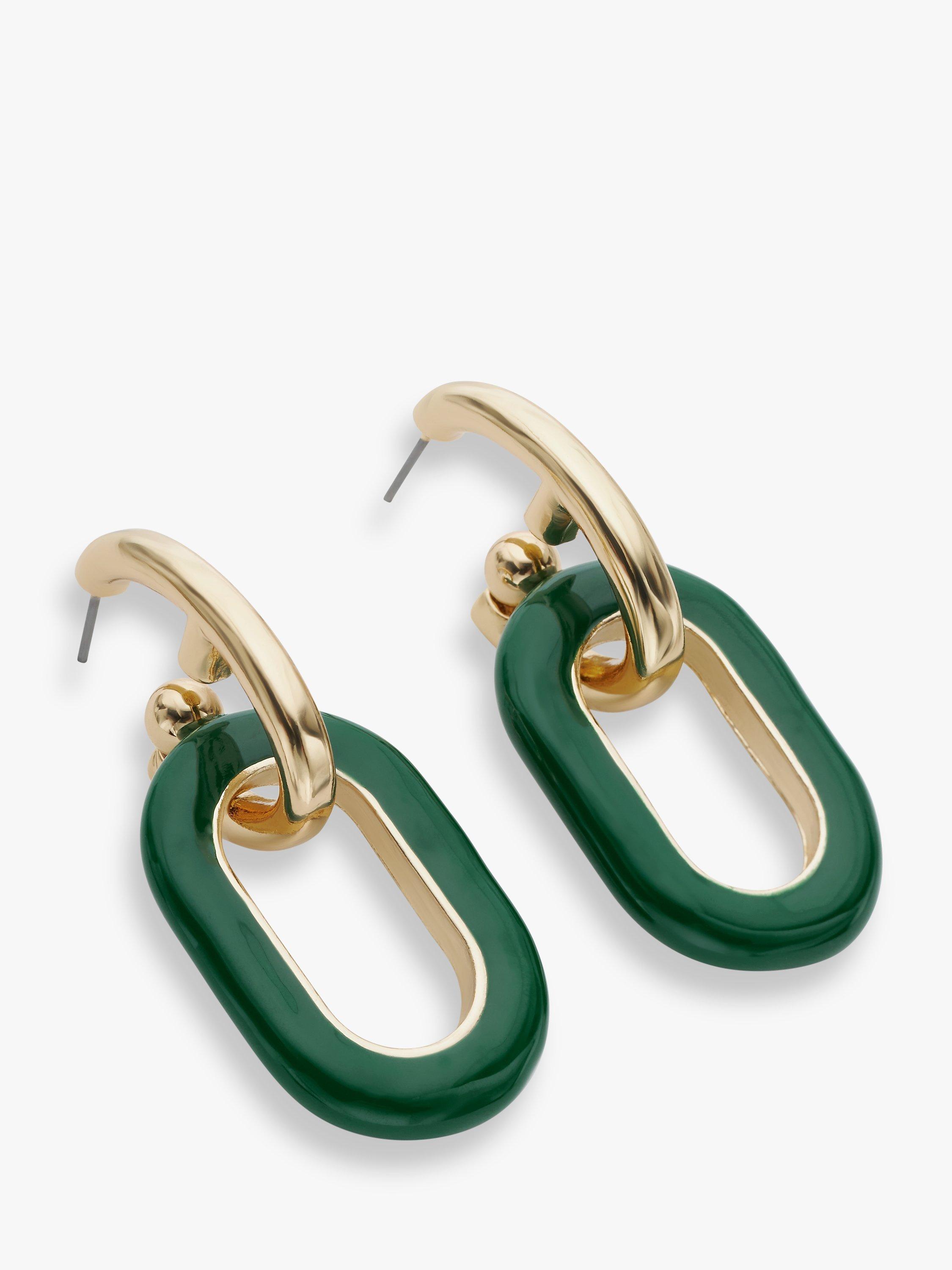 John Lewis Enamel Drop Link Statement Earrings, Green