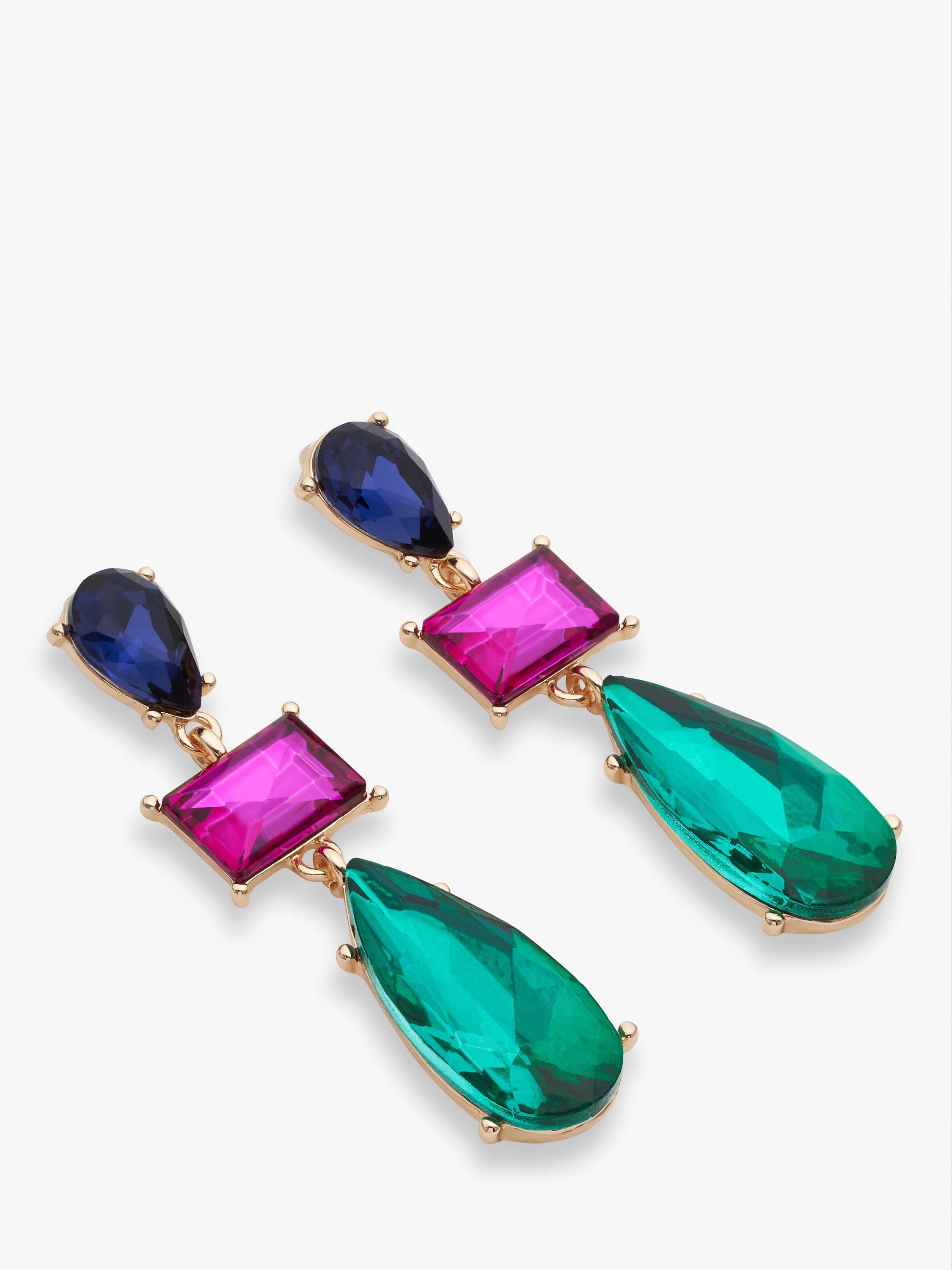 John Lewis Statement Mixed Crystal Stone Drop Earrings, Gold/Multi