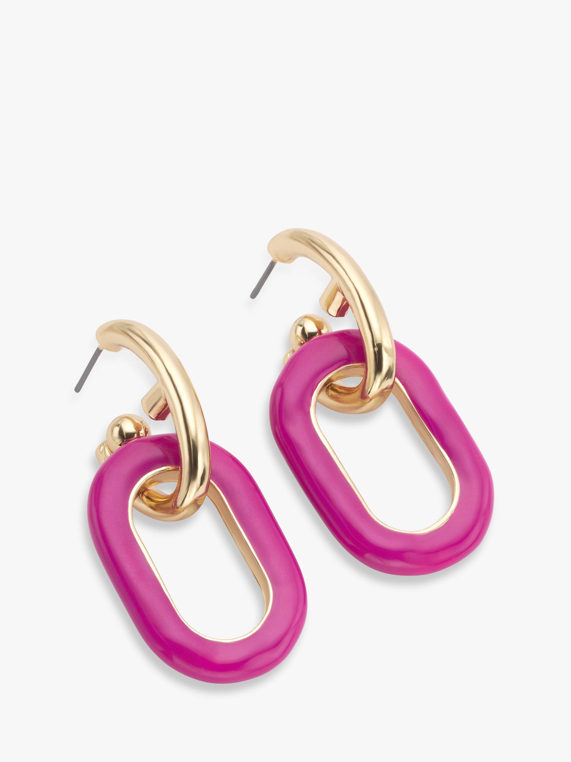 John Lewis Enamel Drop Link Statement Earrings, Pink