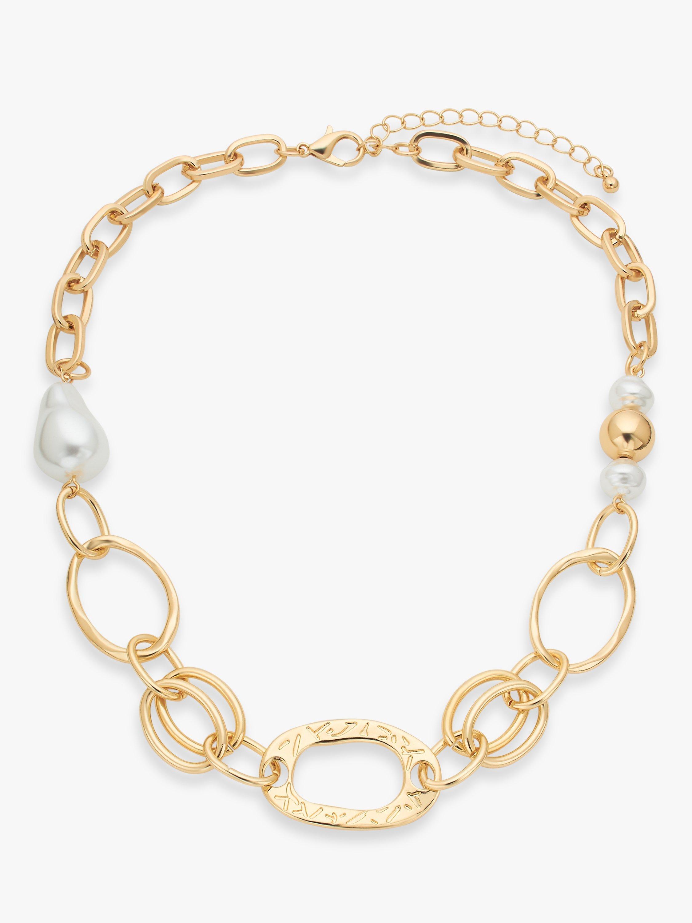 John Lewis Statement Faux Pearl and Irregular Link Necklace, Gold