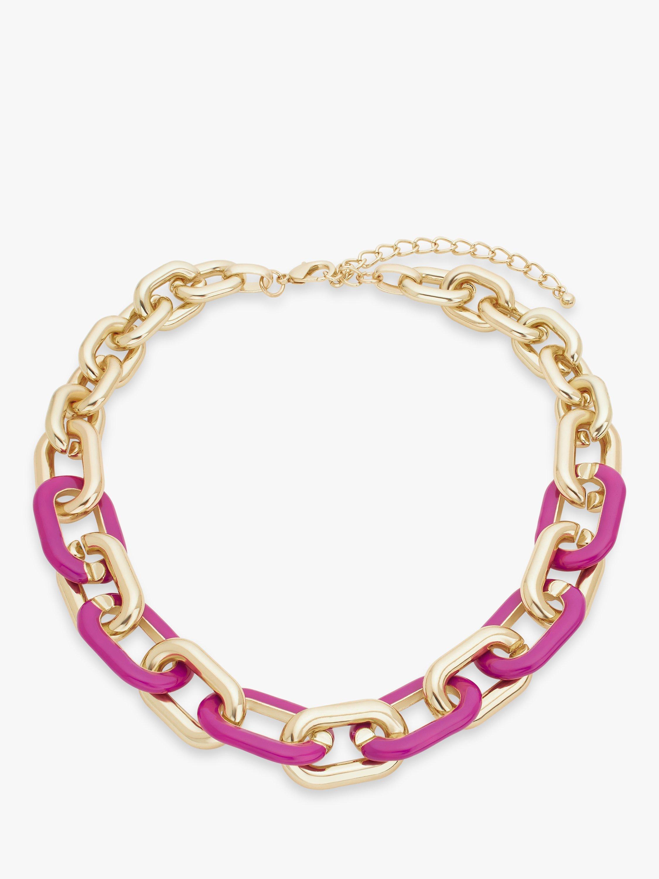 John Lewis Enamel Oval Link Statement Necklace, Pink/Gold