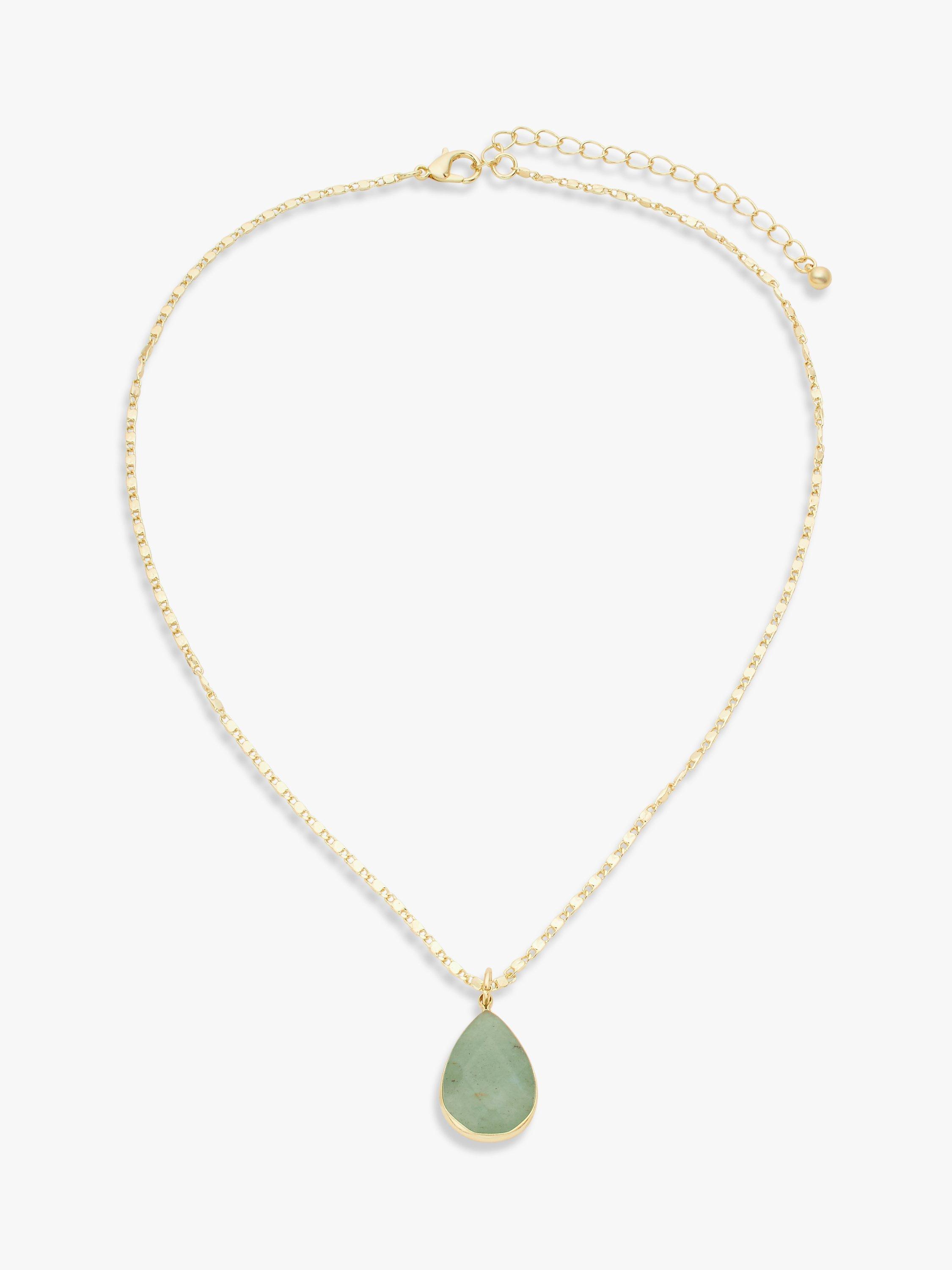 John Lewis Teardrop Semi-Precious Stone Pendant Necklace, Gold/Aventurine