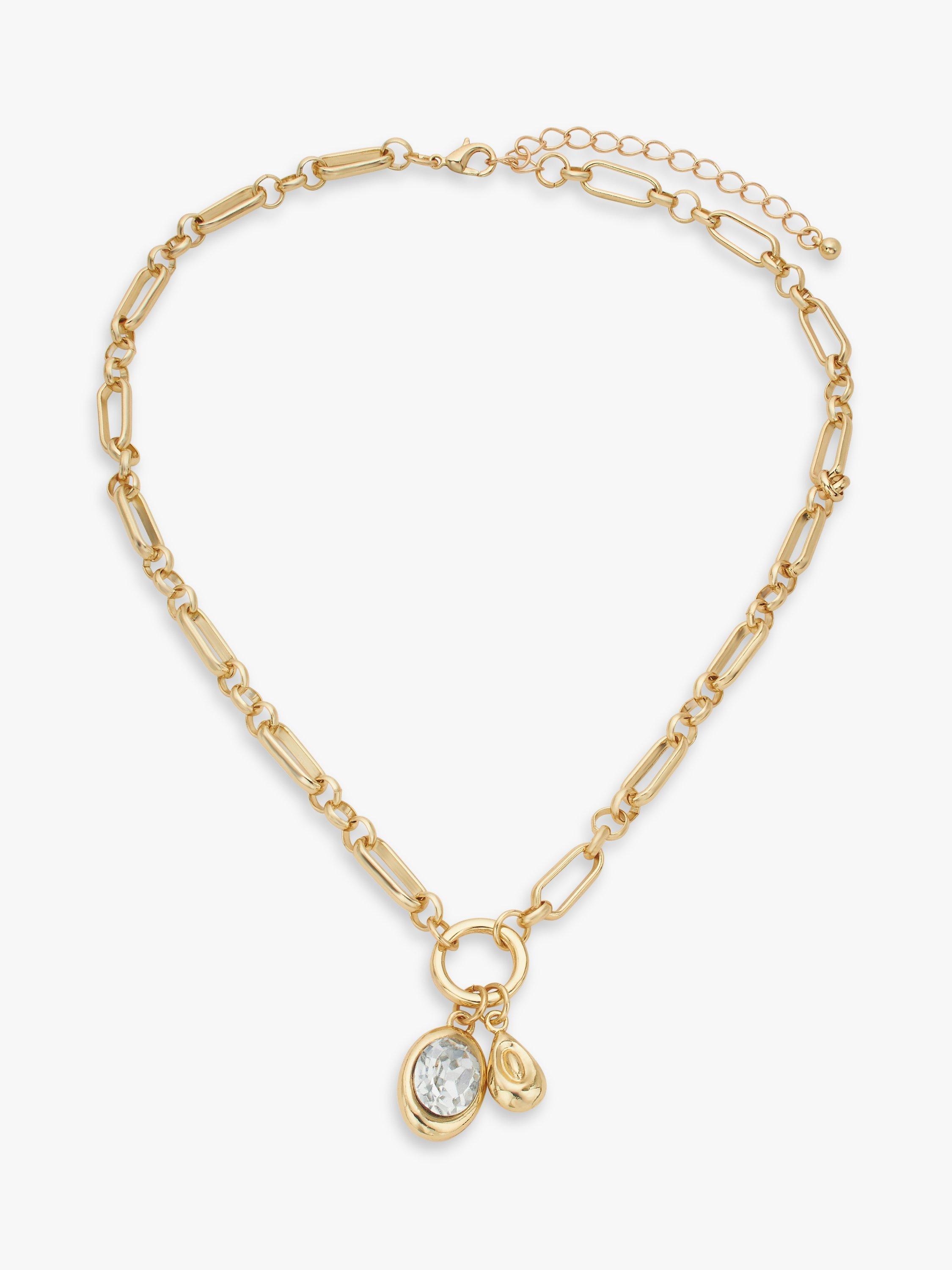 John Lewis Crystal Charm Chain Link Necklace, Gold