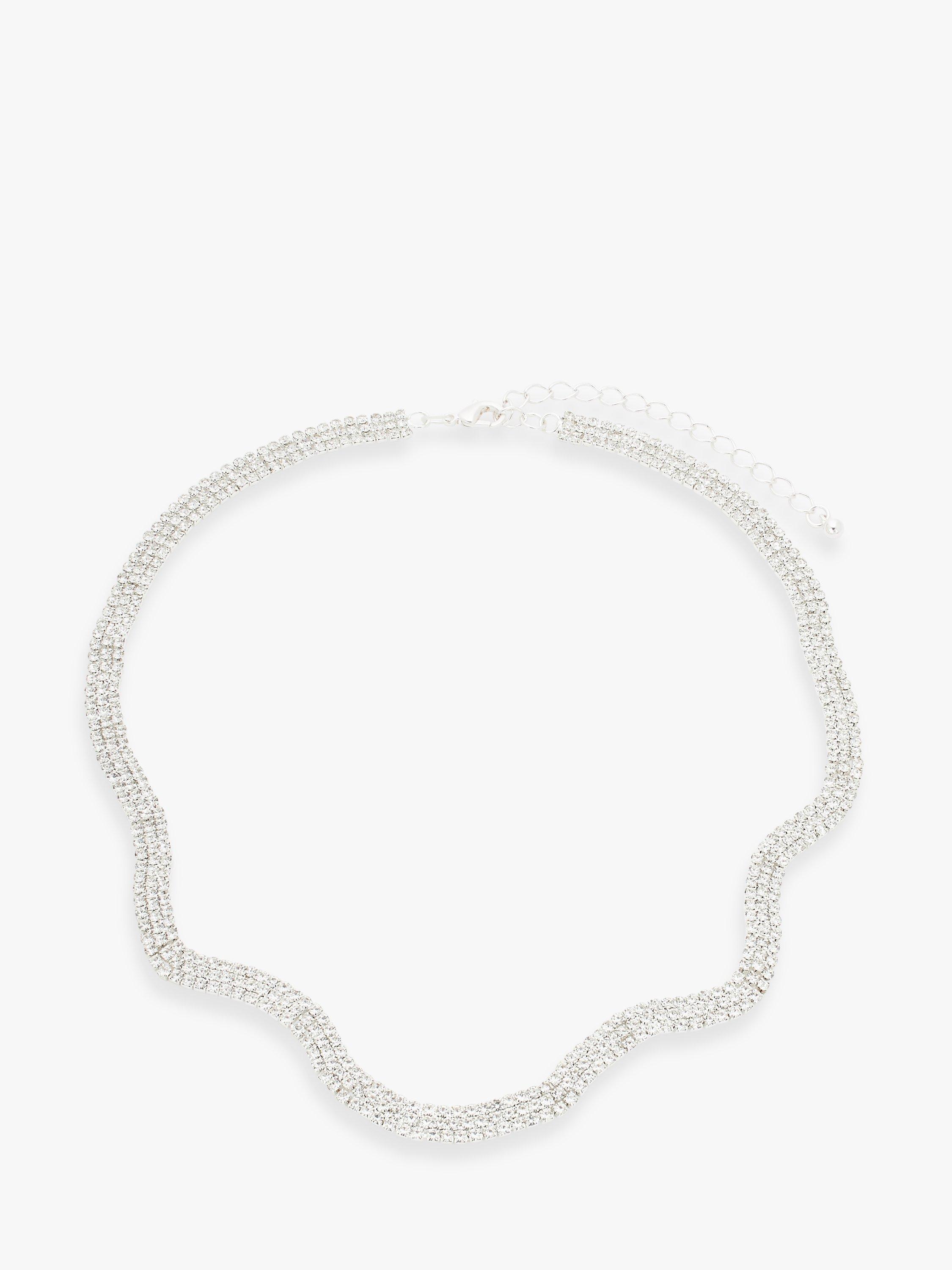 John Lewis Wave Triple Row Diamante Collar Necklace, Silver