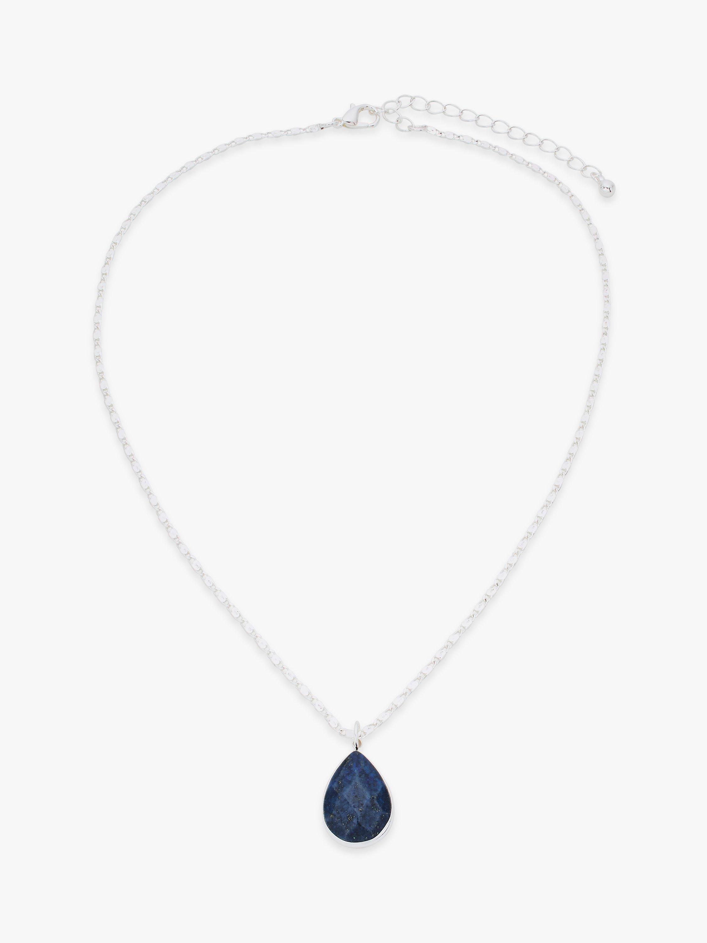 John Lewis Teardrop Semi-Precious Stone Pendant Necklace, Silver/Lapis Lazuli
