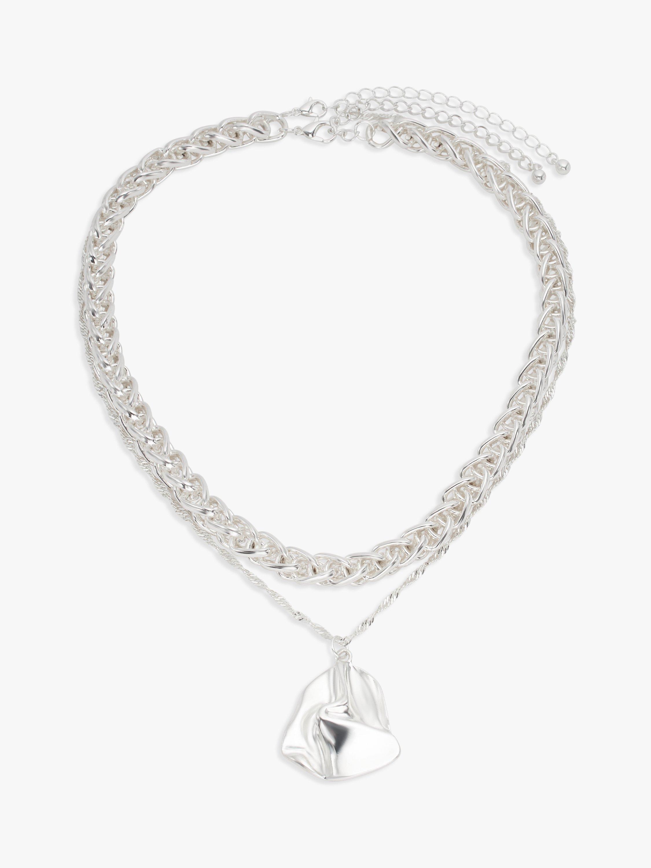 John Lewis Short & Long Layered Chain Pendant Necklace, Silver