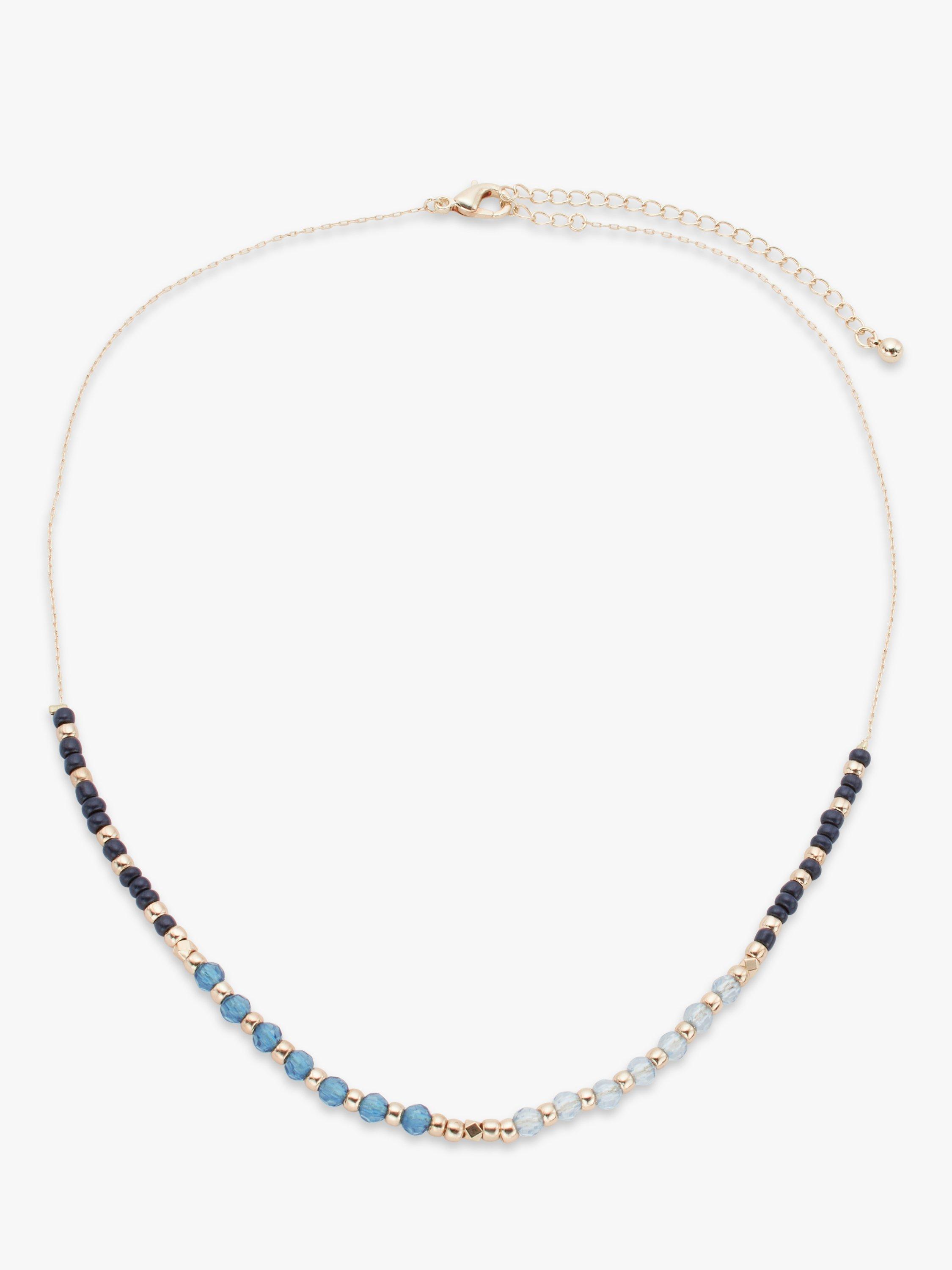 John Lewis Facet and Seed Bead Detail Short Necklace, Blue/Gold