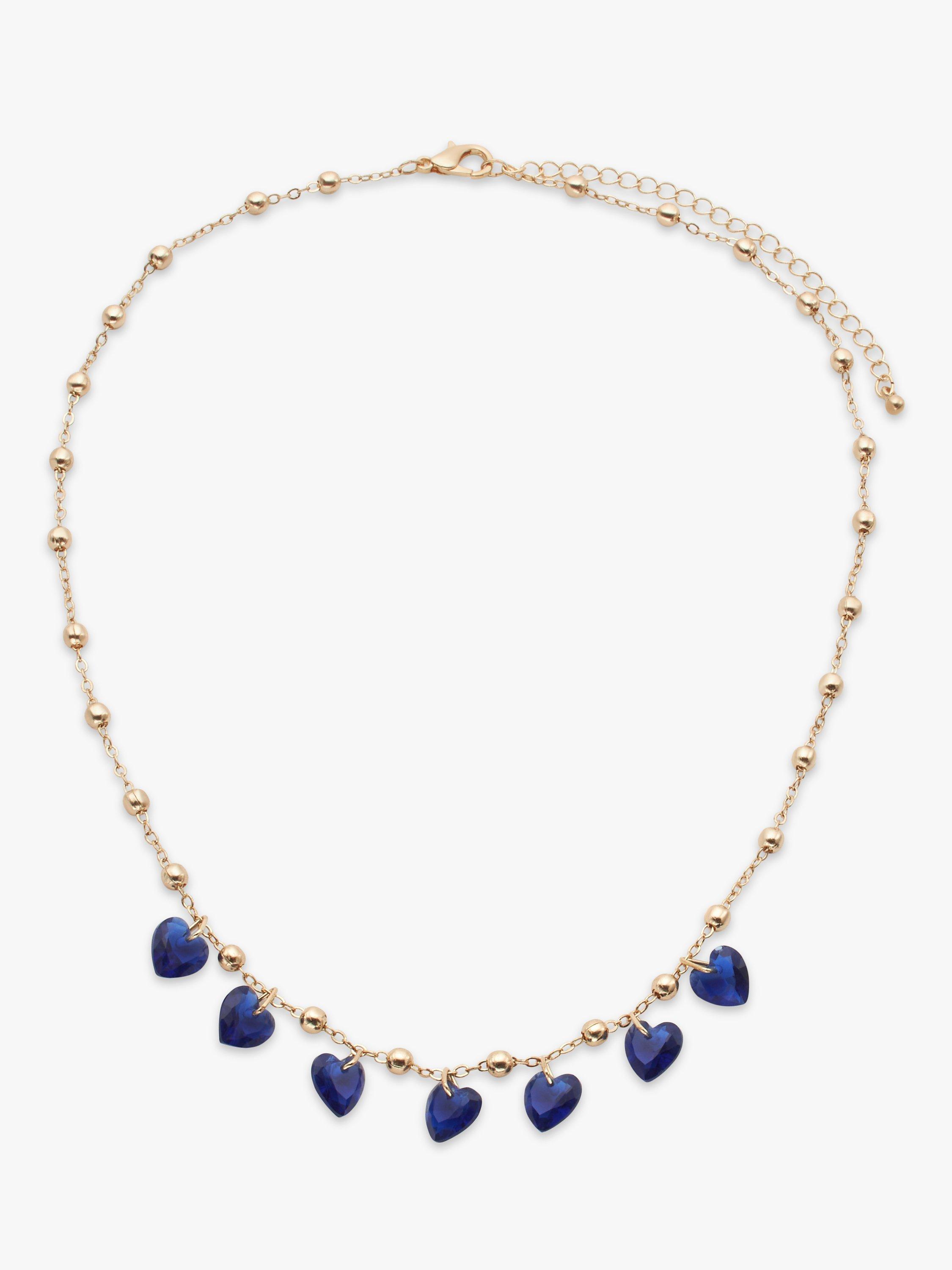 John Lewis Heart Drops Beaded Chain Necklace, Gold/Blue