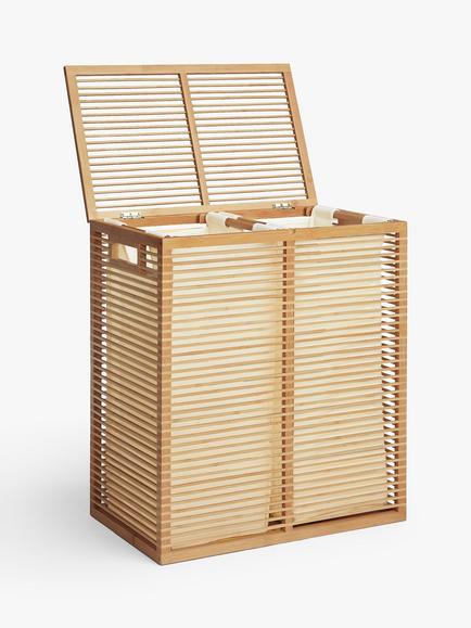 John Lewis Bamboo Double Laundry Basket, Natural - view 2, Natural
