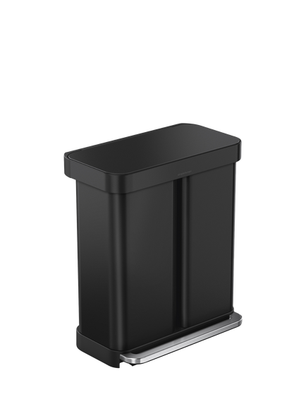 Simplehuman Recycling Liner Pocket Pedal Bin, Matte Black Steel, 58L, Black