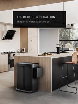 Simplehuman Recycling Liner Pocket Pedal Bin, Matte Black Steel, 58L - view 2, Black