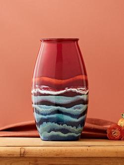 Poole Pottery Horizon Earthenware Manhattan Vase, H26cm, Red/Multi - view 2, Red/Multi