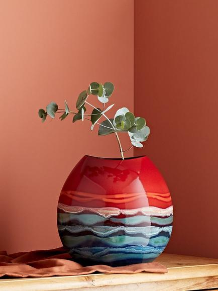 Poole Pottery Horizon Earthenware Purse Vase, H26cm, Red/Multi - view 2, Red/Multi