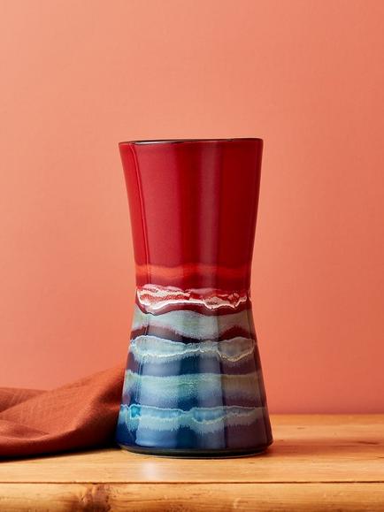 Poole Pottery Horizon Earthenware Hourglass Vase, H24cm, Red/Multi - view 2, Red/Multi