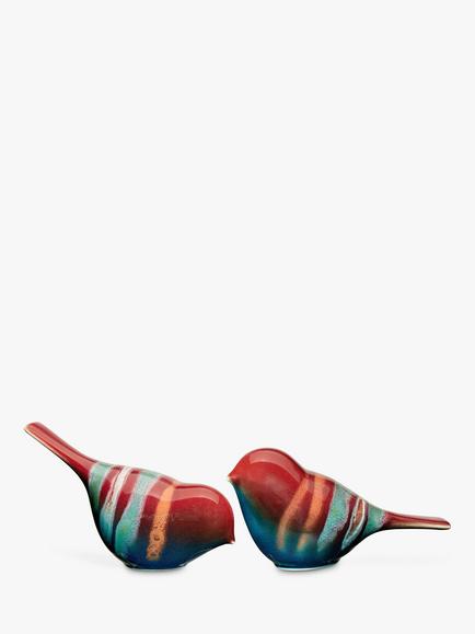 Poole Pottery Horizon Earthenware Birds Ornament, Set of 2, Red/Multi, Red/Multi