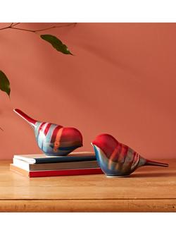 Poole Pottery Horizon Earthenware Birds Ornament, Set of 2, Red/Multi - view 2, Red/Multi