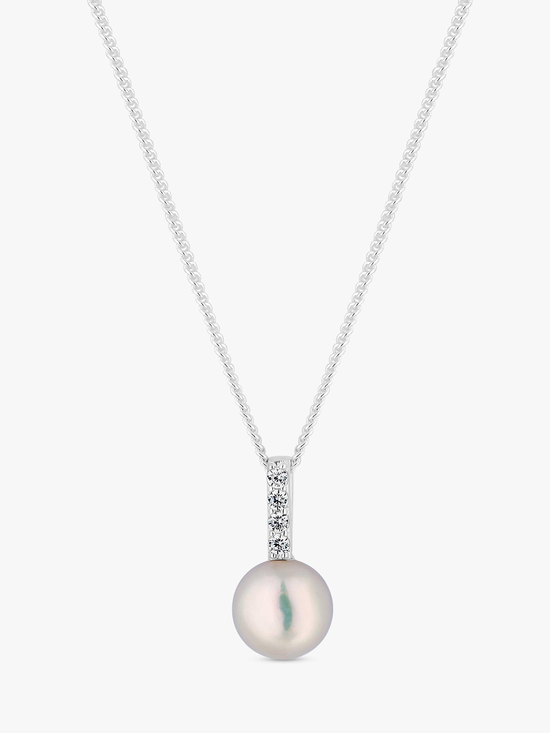 Product image 1 of 1, which shows Simply Silver Cubic Zirconia and Freshwater Pearl Necklace, Silver