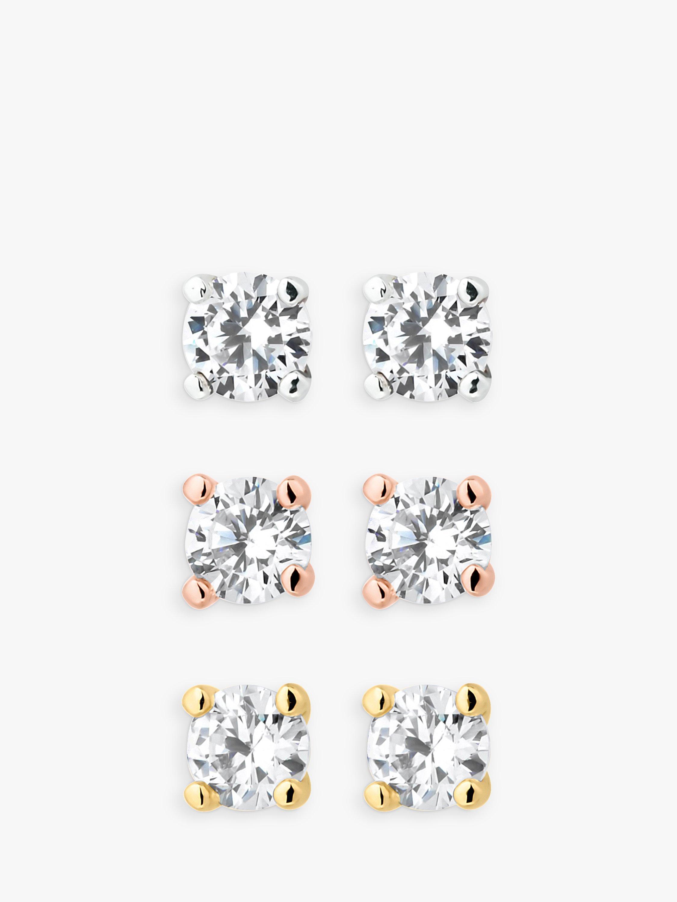 Product image 1 of 1, which shows Jon Richard Mixed Cubic Zirconia Stud Earrings, Pack of 3, Multi